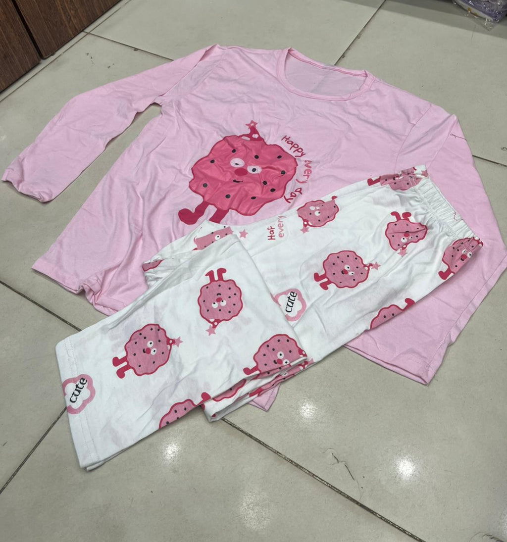 Happy Day Cartoon Design Night Suit for Girls & Women – Premium Fabric Sleepwear