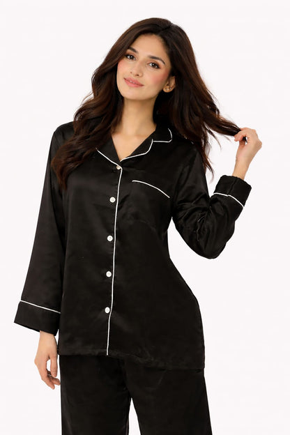 Silk Pajama Suit with Scrunchie - Pearl