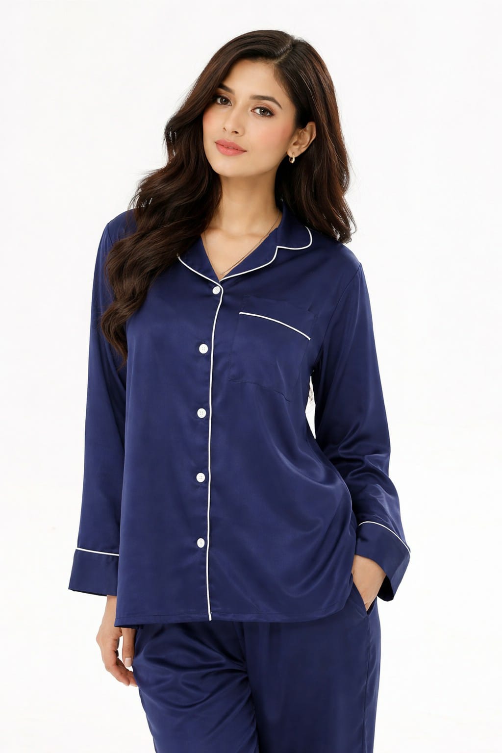 Silk Pajama Suit with Scrunchie - Pearl