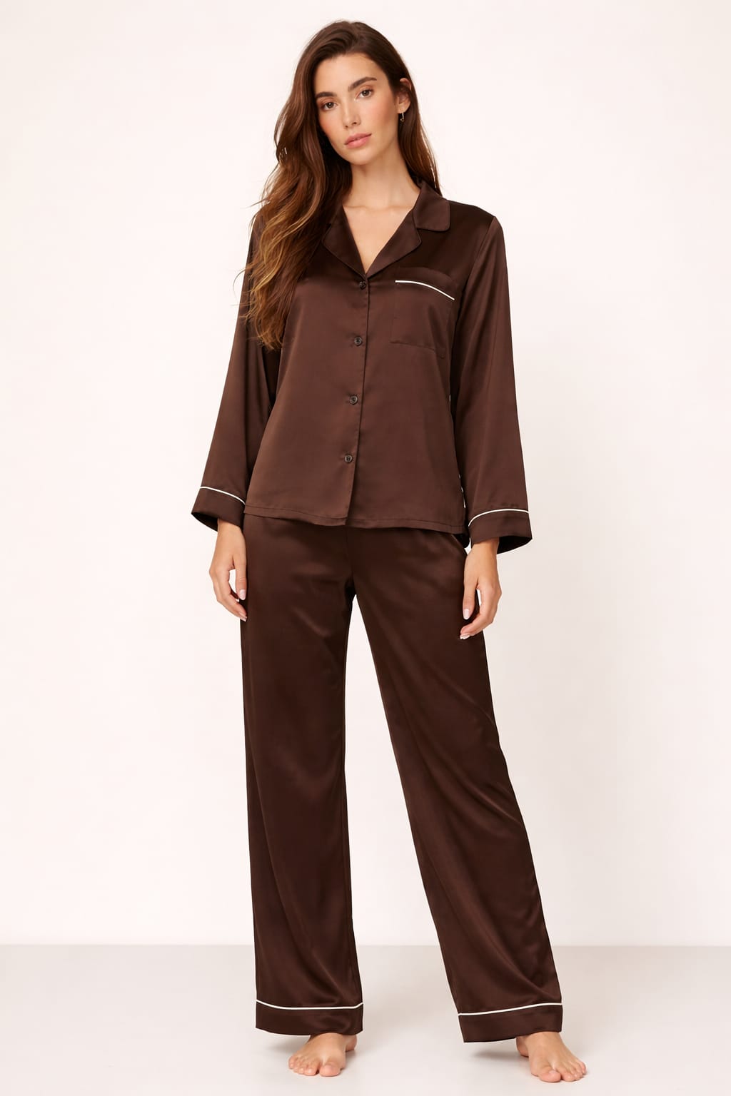 Silk Pajama Suit with Scrunchie - Pearl