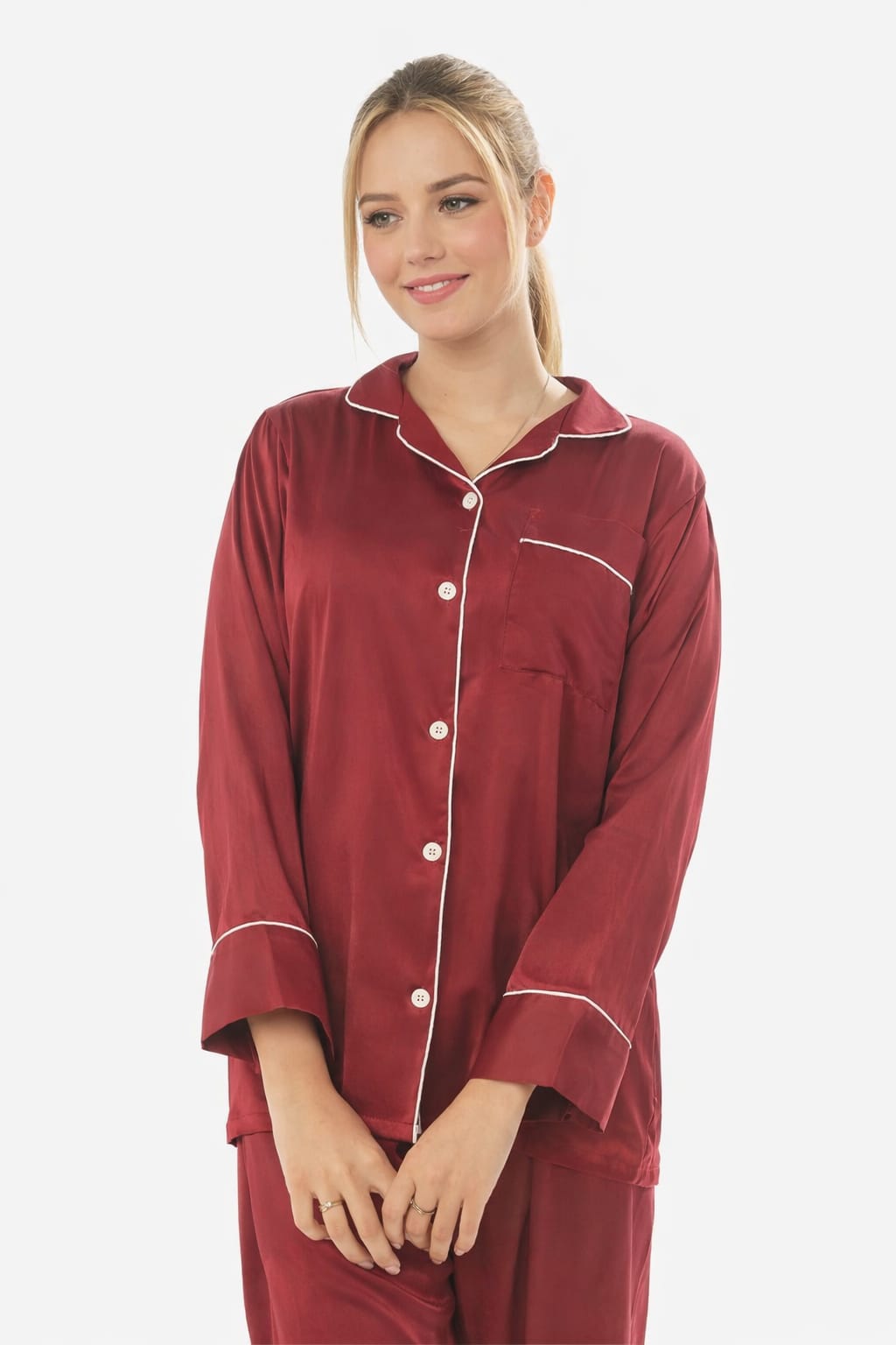 Silk Pajama Suit with Scrunchie - Pearl