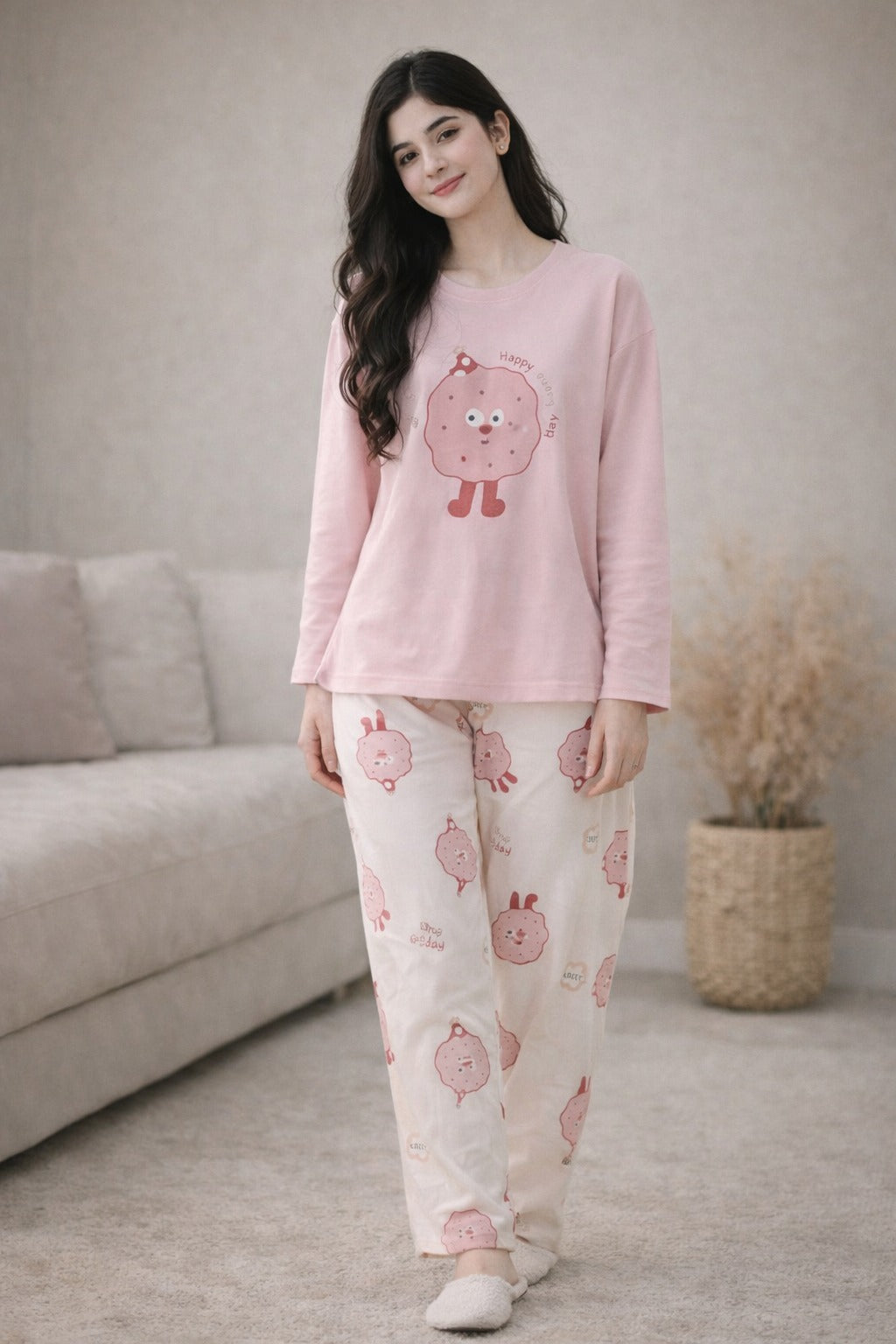 Happy Day Cartoon Design Night Suit for Girls & Women – Premium Fabric Sleepwear