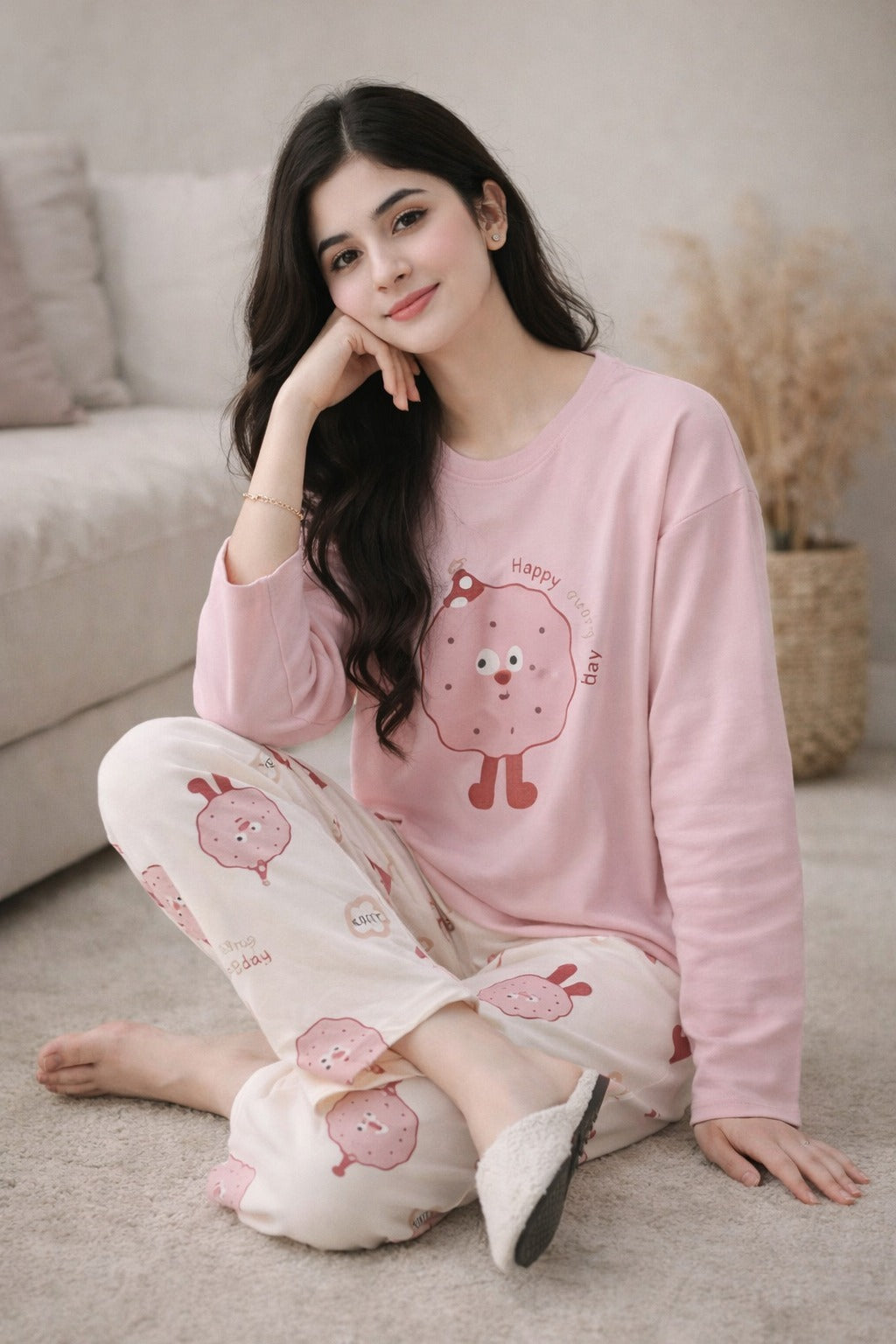 Happy Day Cartoon Design Night Suit for Girls & Women – Premium Fabric Sleepwear