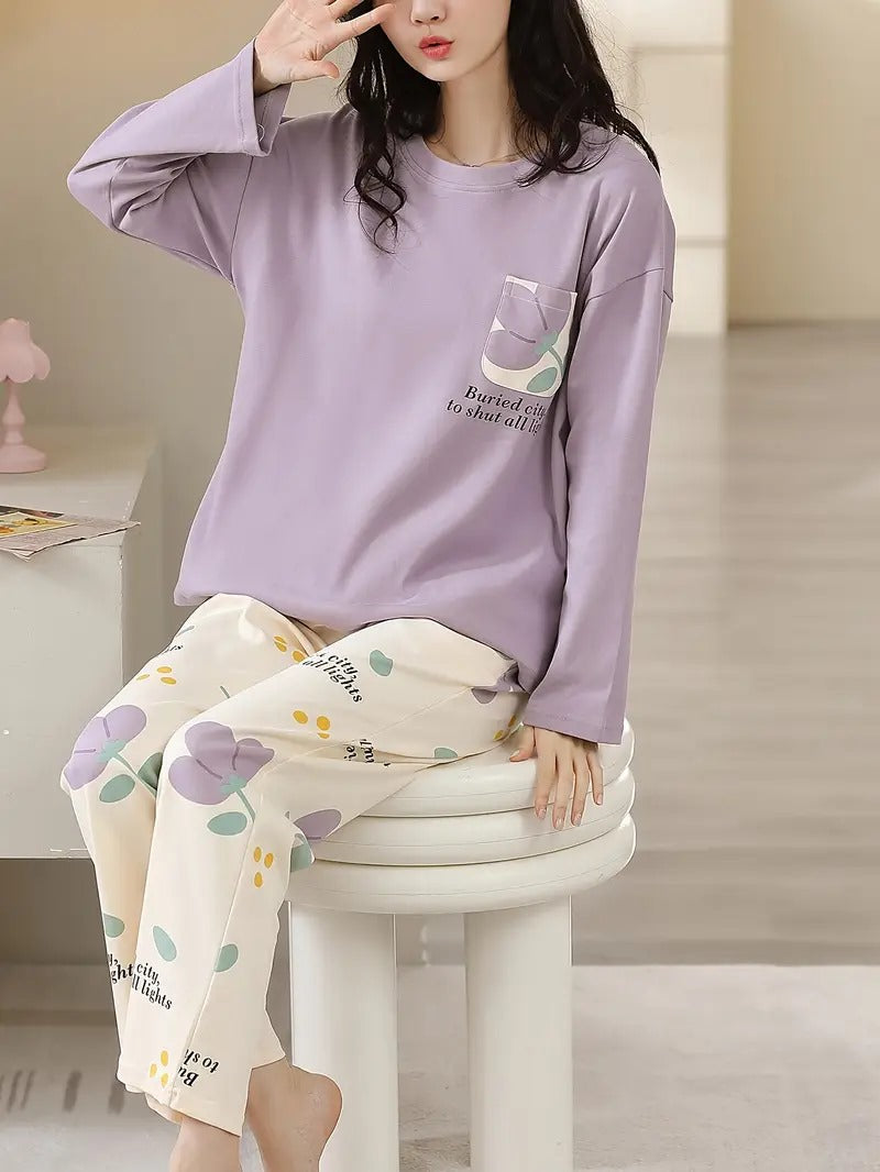 Purple Pocket Design Night Dress for Women – Cotton Fabric Comfortable Sleepwear