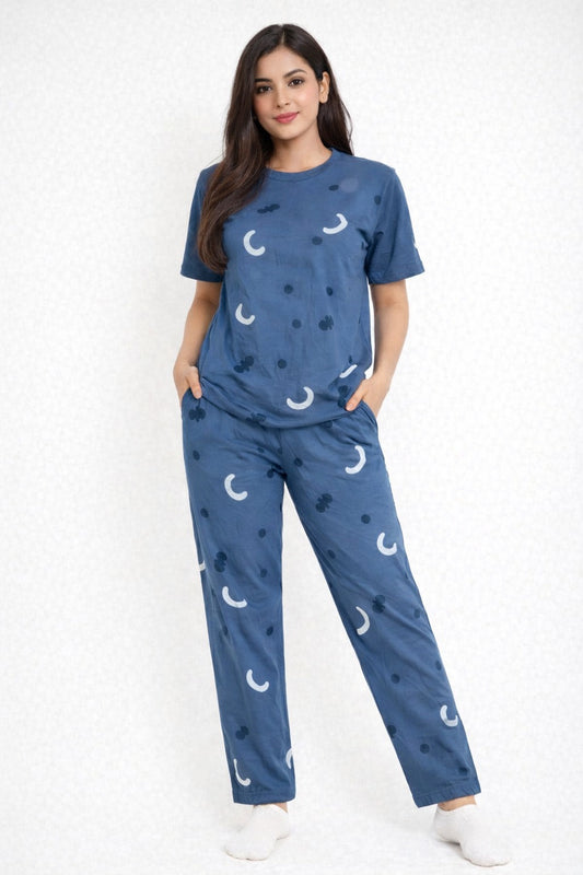 Blue Pattern Design Night Suit for Women