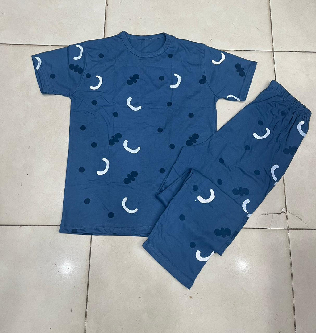 Blue Pattern Design Night Suit for Girls & Women – Premium Fabric Sleepwear Set