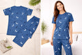 Blue Pattern Design Night Suit for Girls & Women – Premium Fabric Sleepwear Set