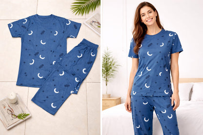 Blue Pattern Design Night Suit for Women