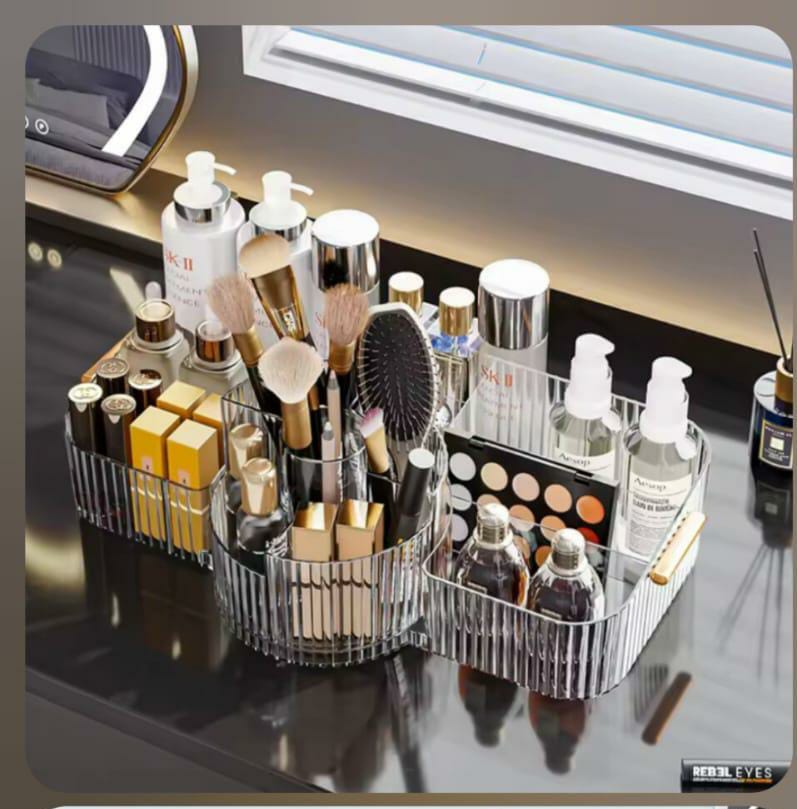Acrylic Cosmetic & Rotating Brush Organizer – 360° Makeup Storage