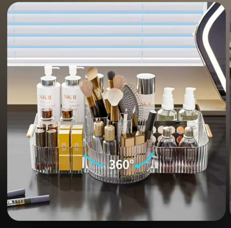 Acrylic Cosmetic & Rotating Brush Organizer – 360° Makeup Storage