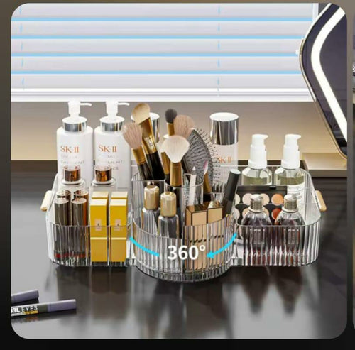 Acrylic Cosmetic & Rotating Brush Organizer – 360° Makeup Storage