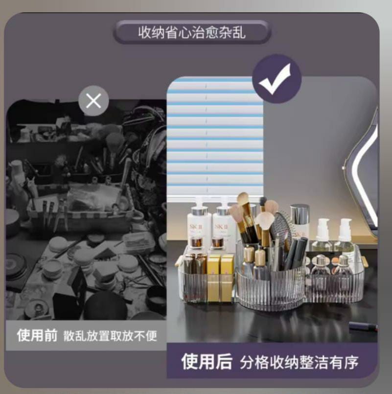 Acrylic Cosmetic & Rotating Brush Organizer – 360° Makeup Storage