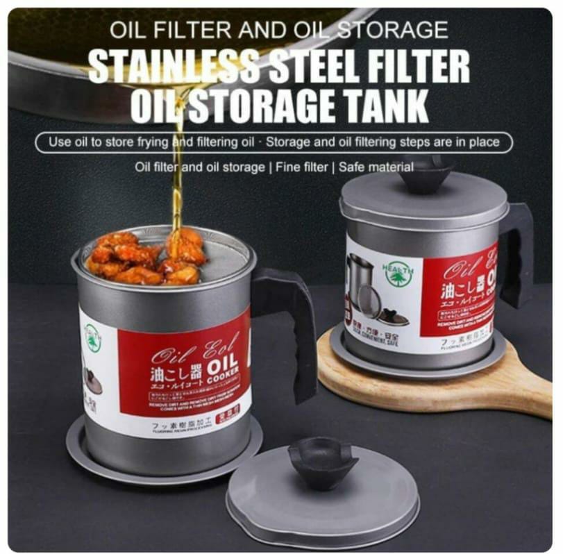 Stainless Steel Oil Pot with Strainer – Kitchen Oil Dispenser Container (Small & Large Size)
