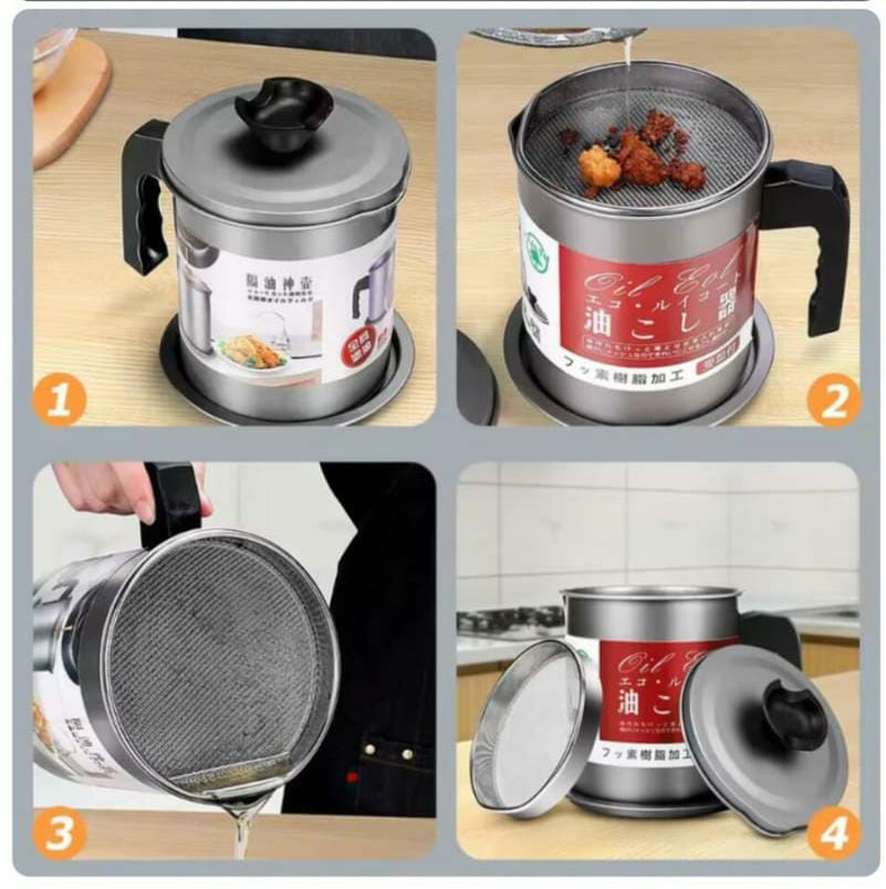 Stainless Steel Oil Pot with Strainer – Kitchen Oil Dispenser Container (Small & Large Size)