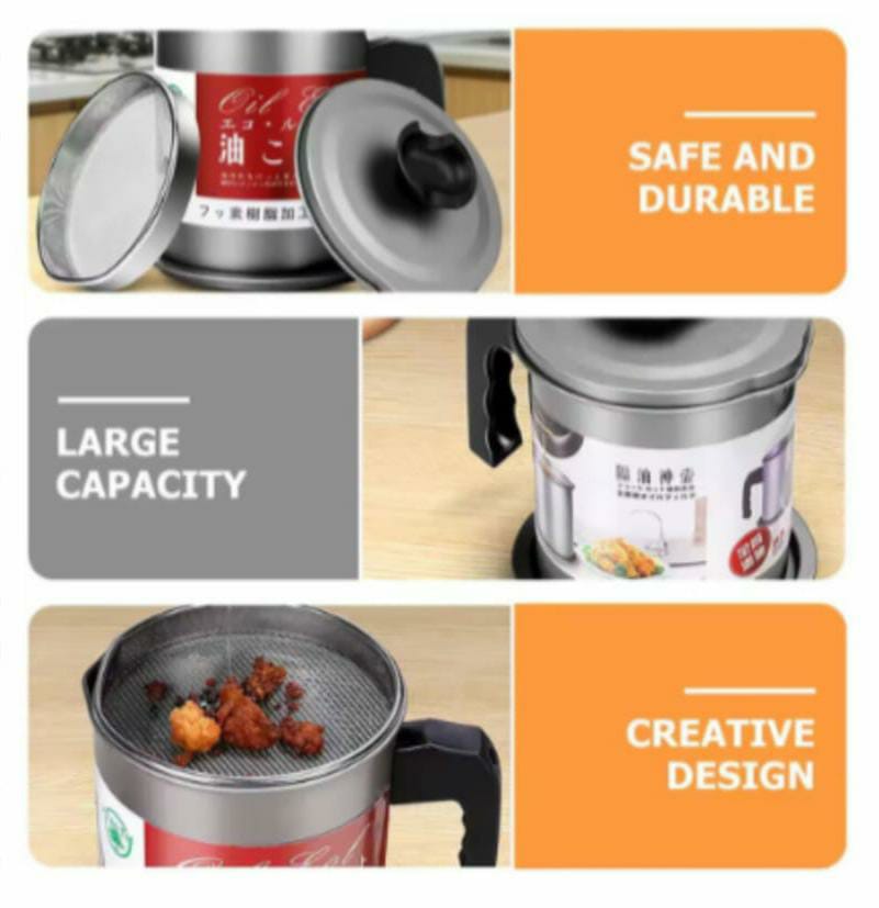 Stainless Steel Oil Pot with Strainer – Kitchen Oil Dispenser Container (Small & Large Size)