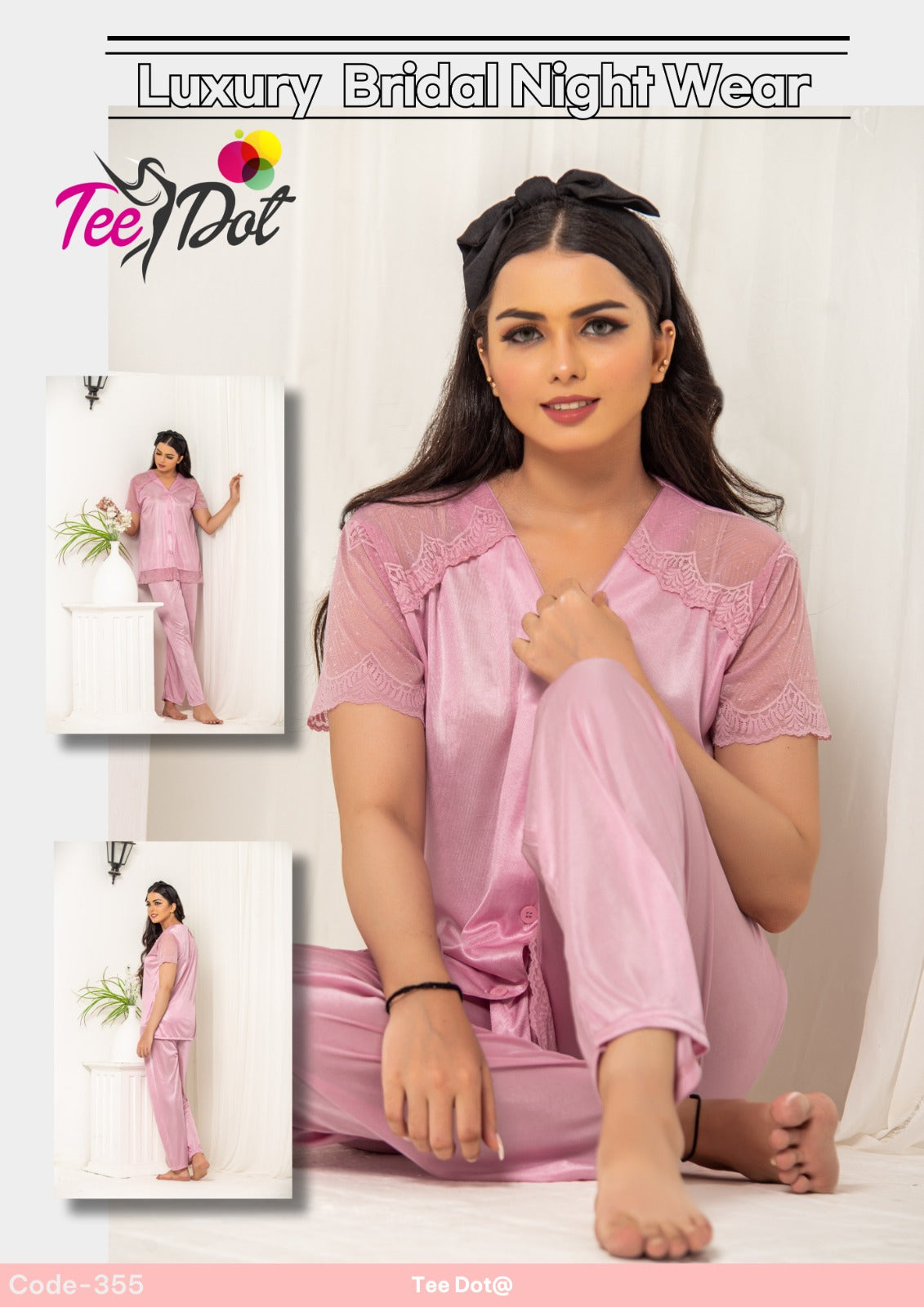 Silk 2 Piece Nightwear Set for Women – Premium Soft Night Suit (Free Size)