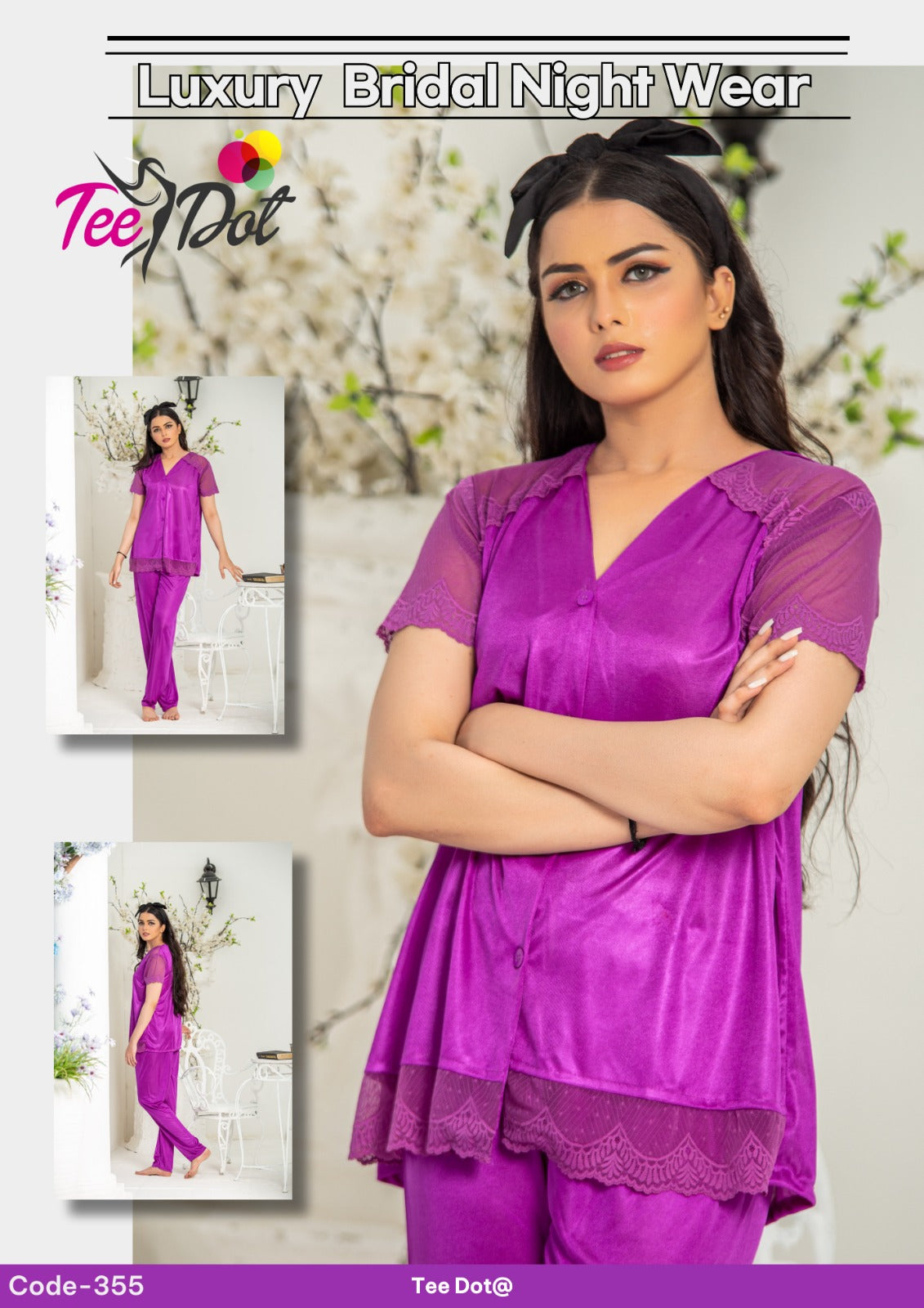 Silk 2 Piece Nightwear Set for Women – Premium Soft Night Suit (Free Size)