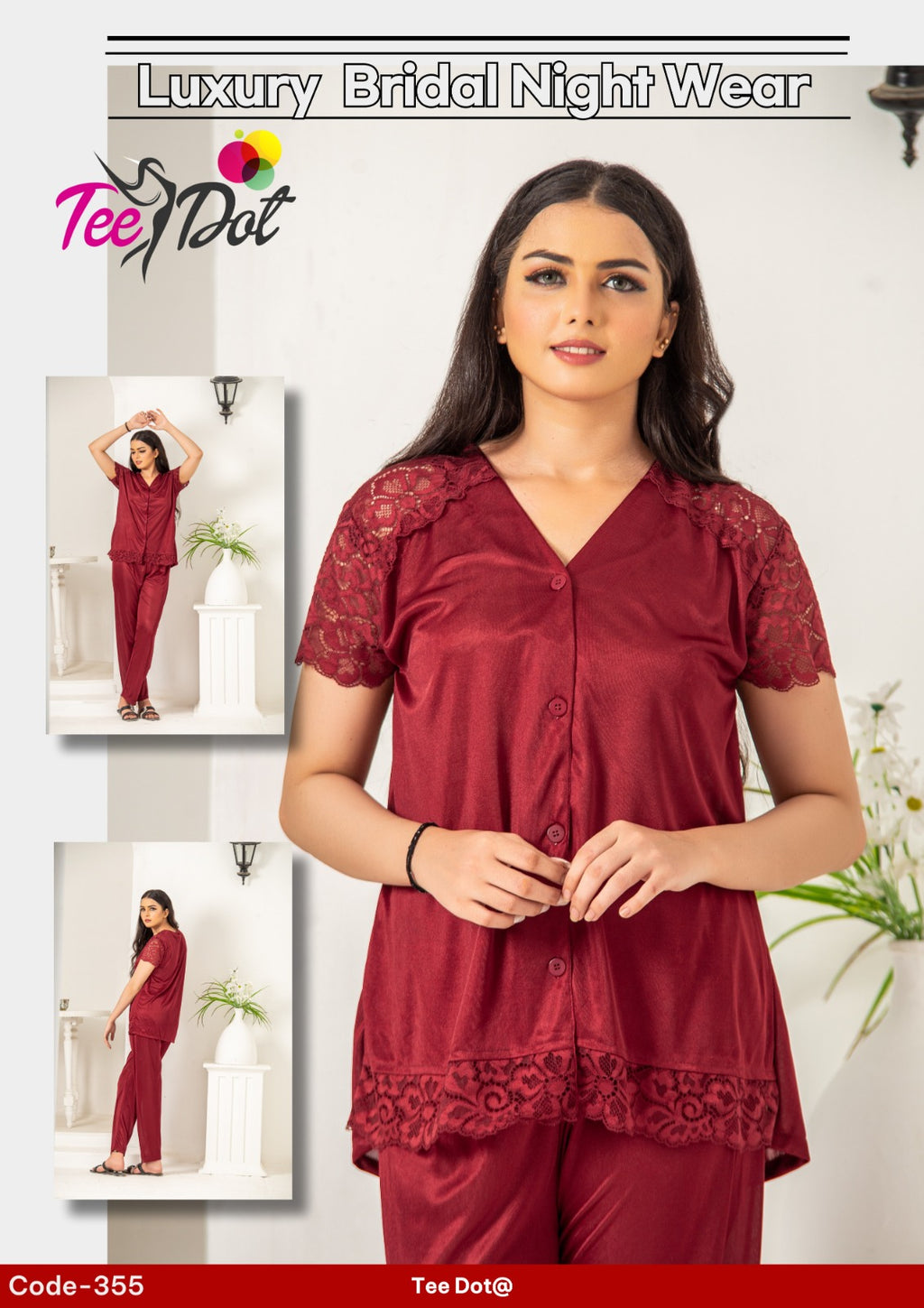 Silk 2 Piece Nightwear Set for Women – Premium Soft Night Suit (Free Size)