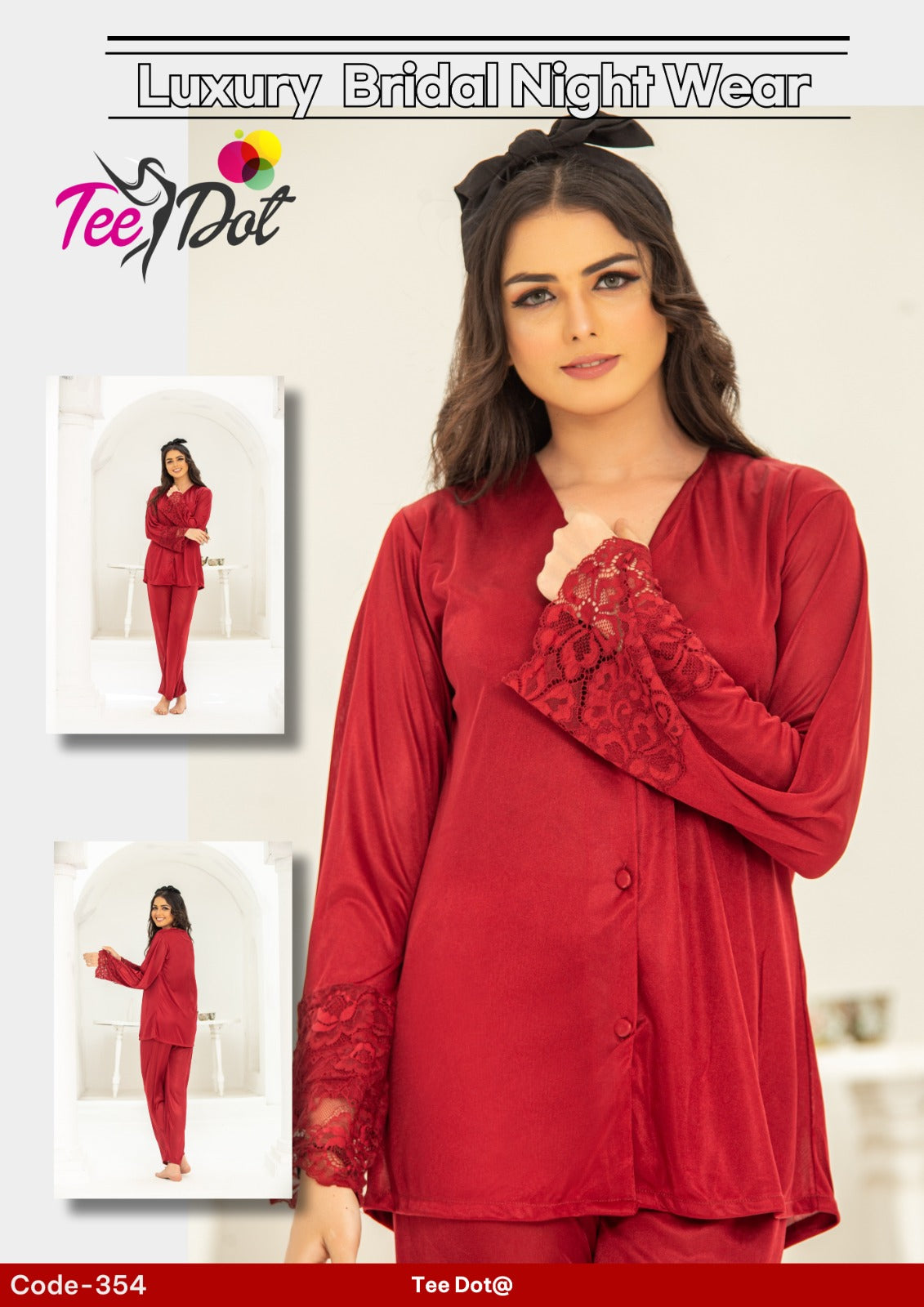 Premium Silk 2 Piece Nightwear Set for Women – Soft Comfortable Night Suit (Free Size)