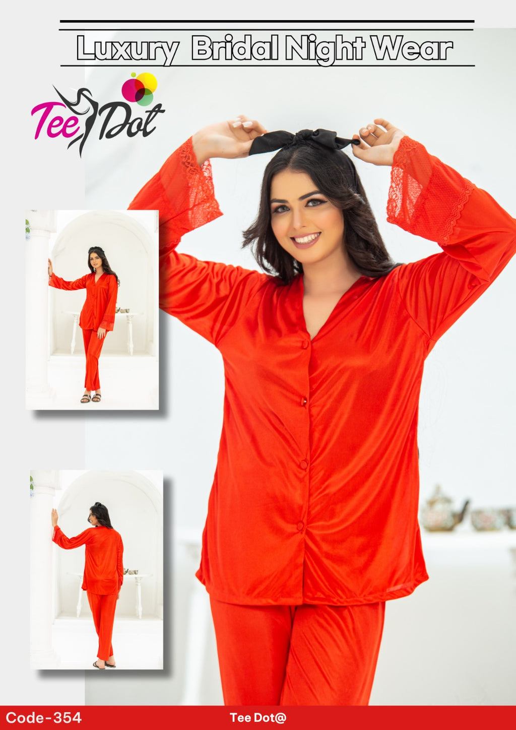 Premium Silk 2 Piece Nightwear Set for Women – Soft Comfortable Night Suit (Free Size)