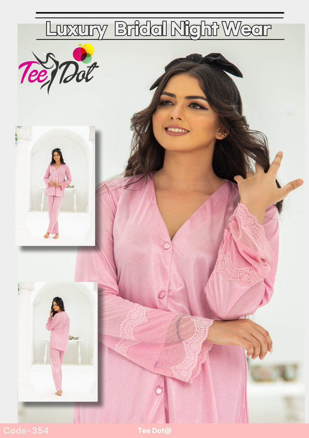 Premium Silk 2 Piece Nightwear Set for Women – Soft Comfortable Night Suit (Free Size)