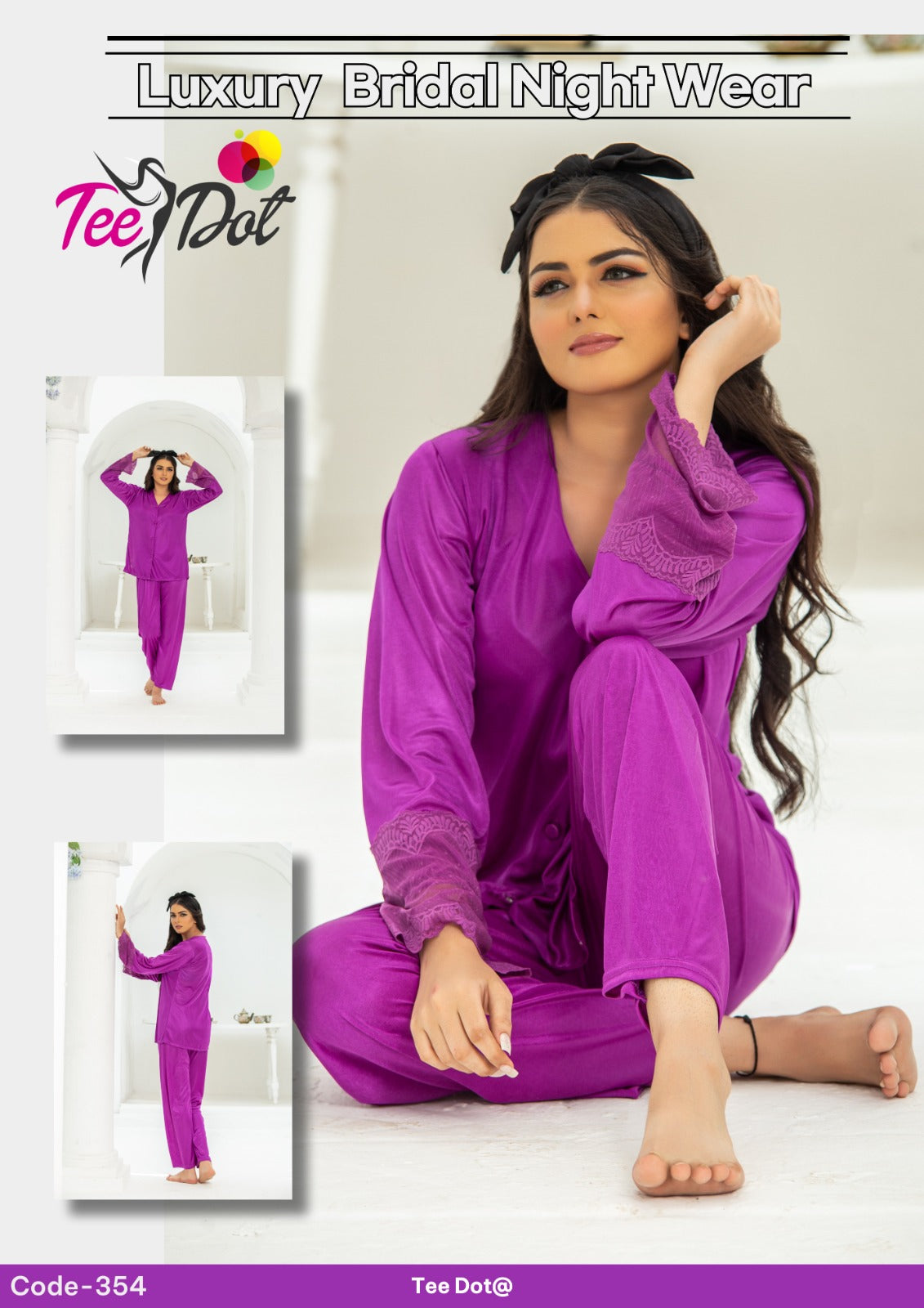 Premium Silk 2 Piece Nightwear Set for Women – Soft Comfortable Night Suit (Free Size)