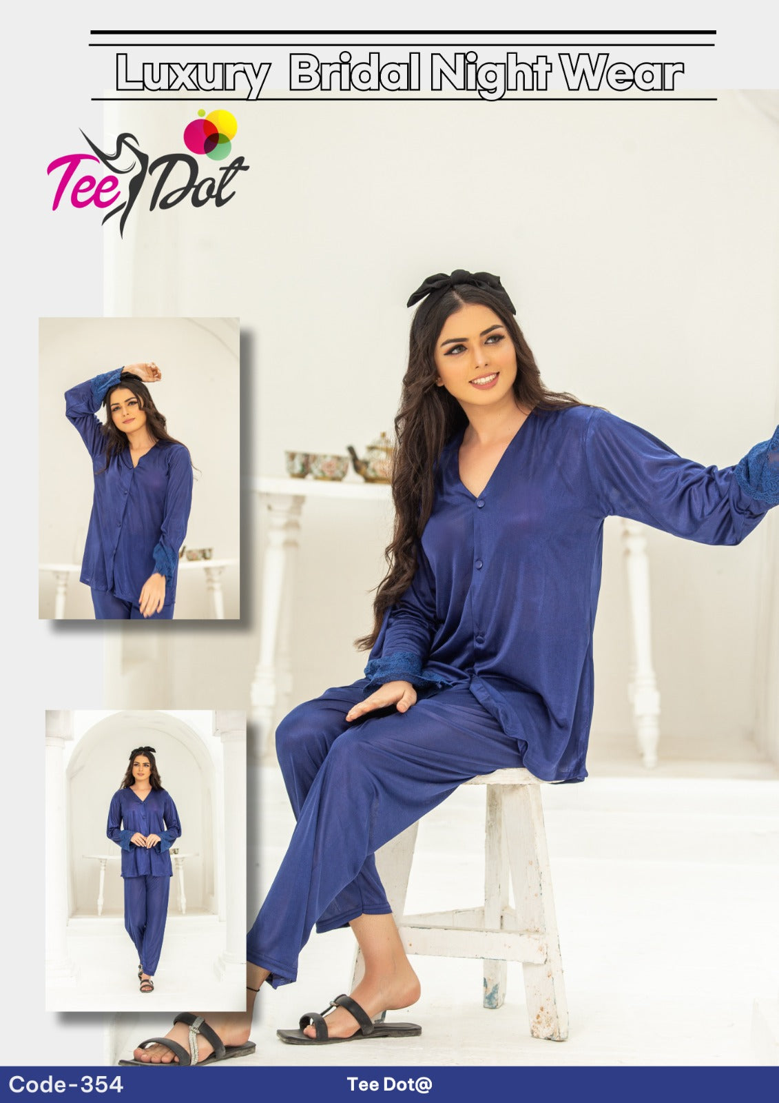 Premium Silk 2 Piece Nightwear Set for Women – Soft Comfortable Night Suit (Free Size)