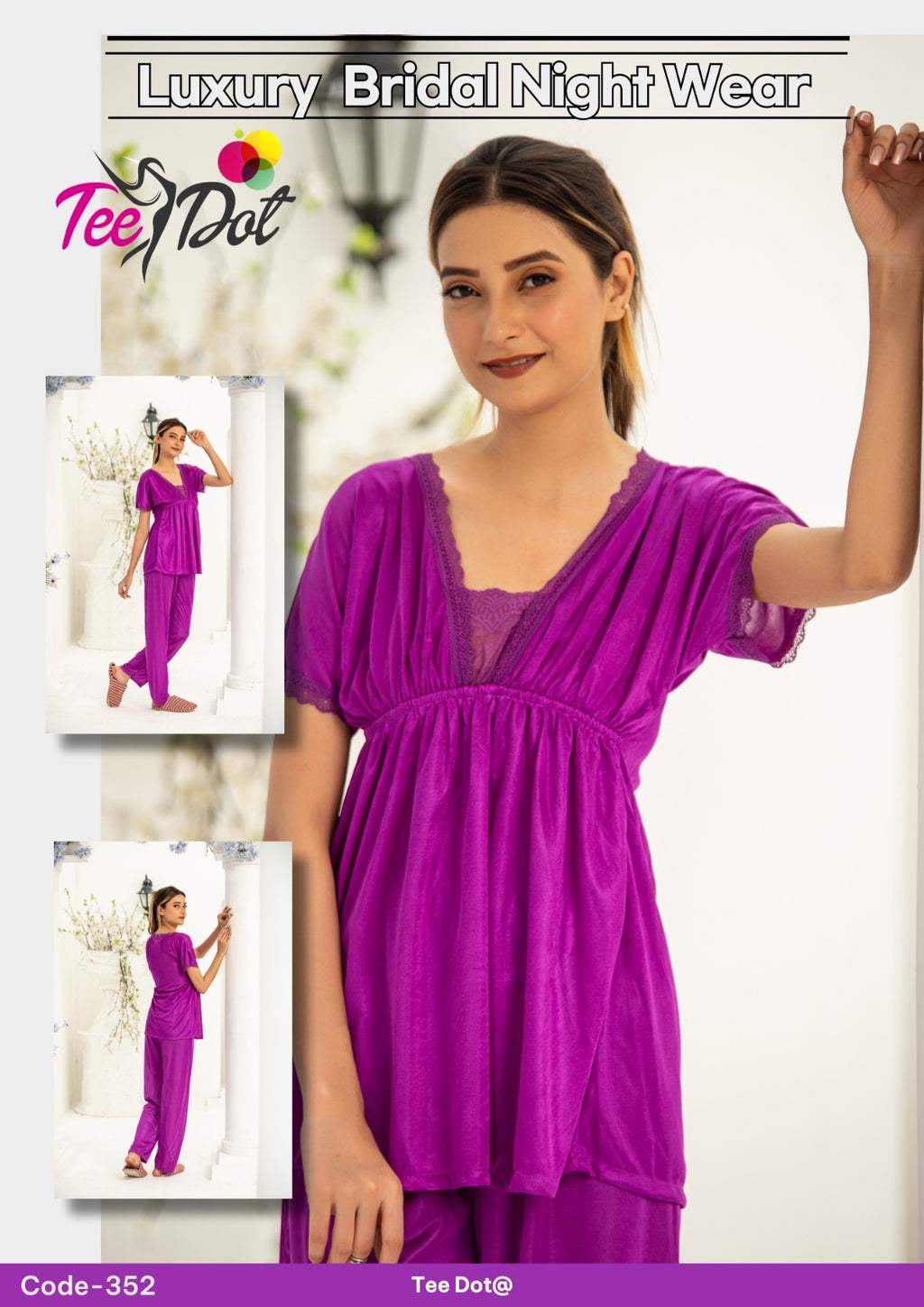Premium Silk 2 Piece Nightwear Set – Shirt & Trouser Free Size