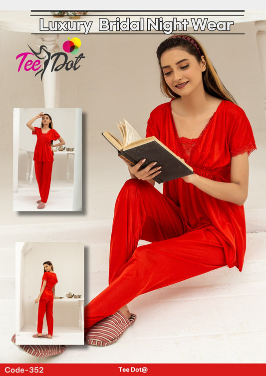 Premium Silk 2 Piece Nightwear Set – Shirt & Trouser Free Size
