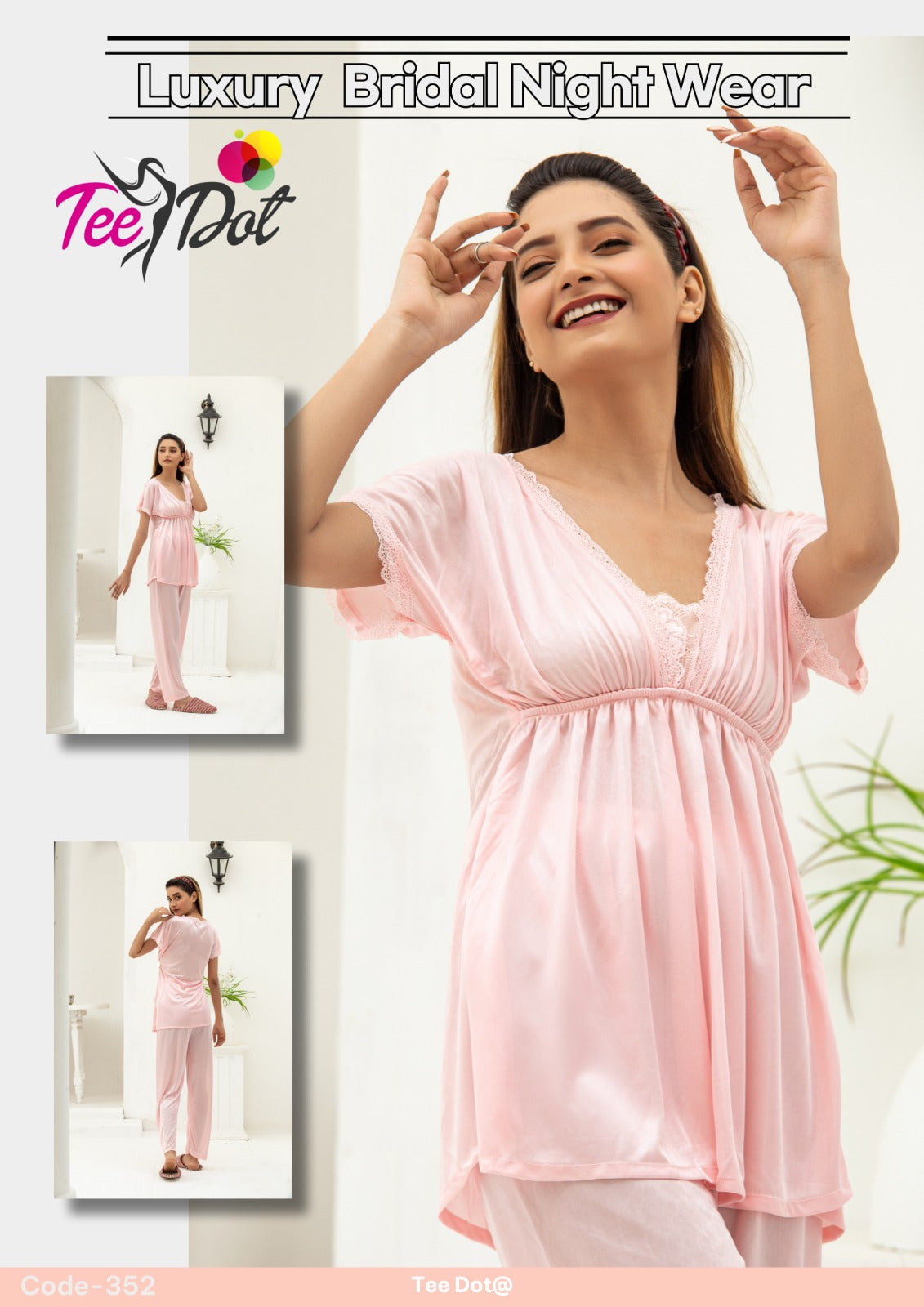 Premium Silk 2 Piece Nightwear Set – Shirt & Trouser Free Size
