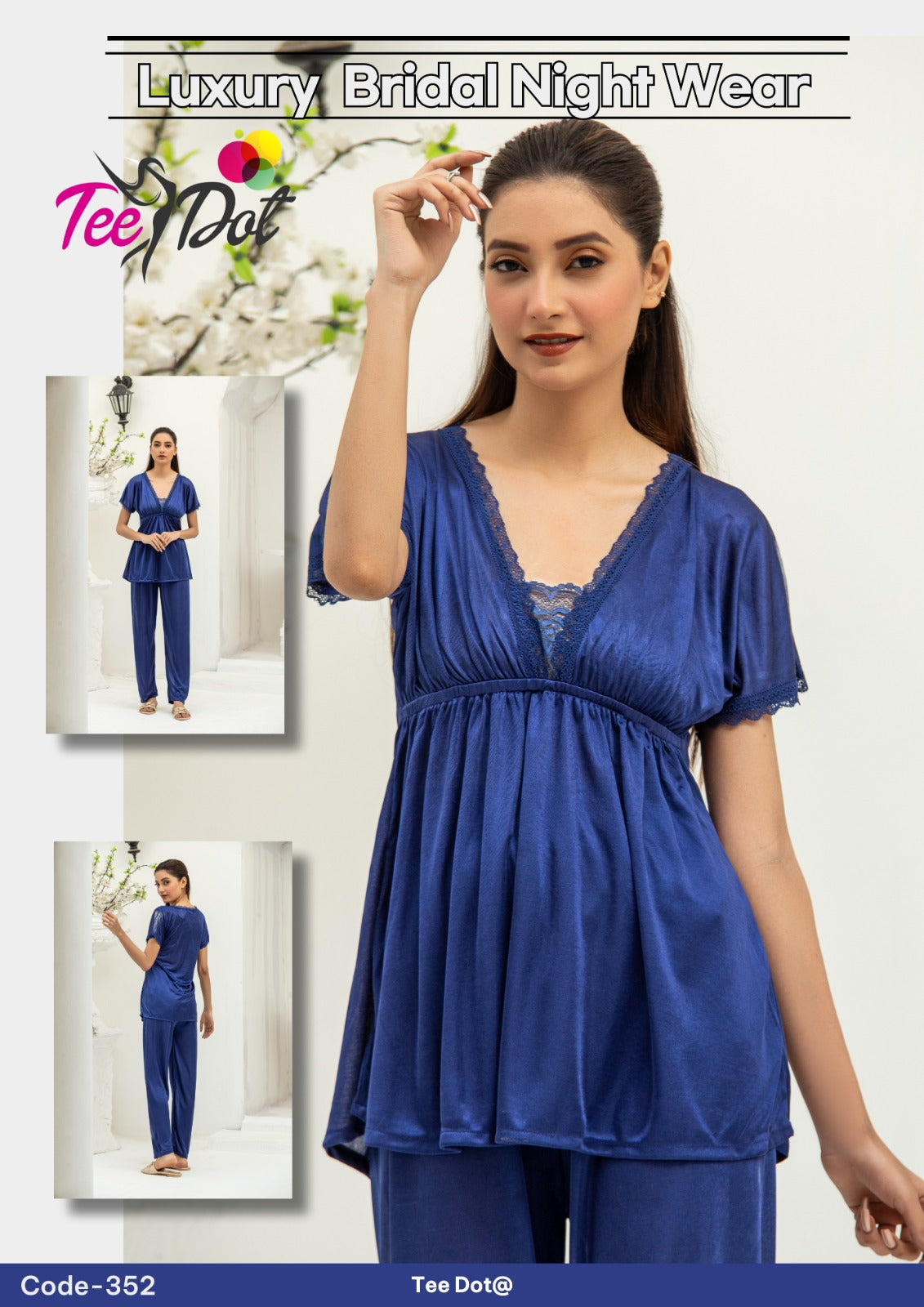 Premium Silk 2 Piece Nightwear Set – Shirt & Trouser Free Size