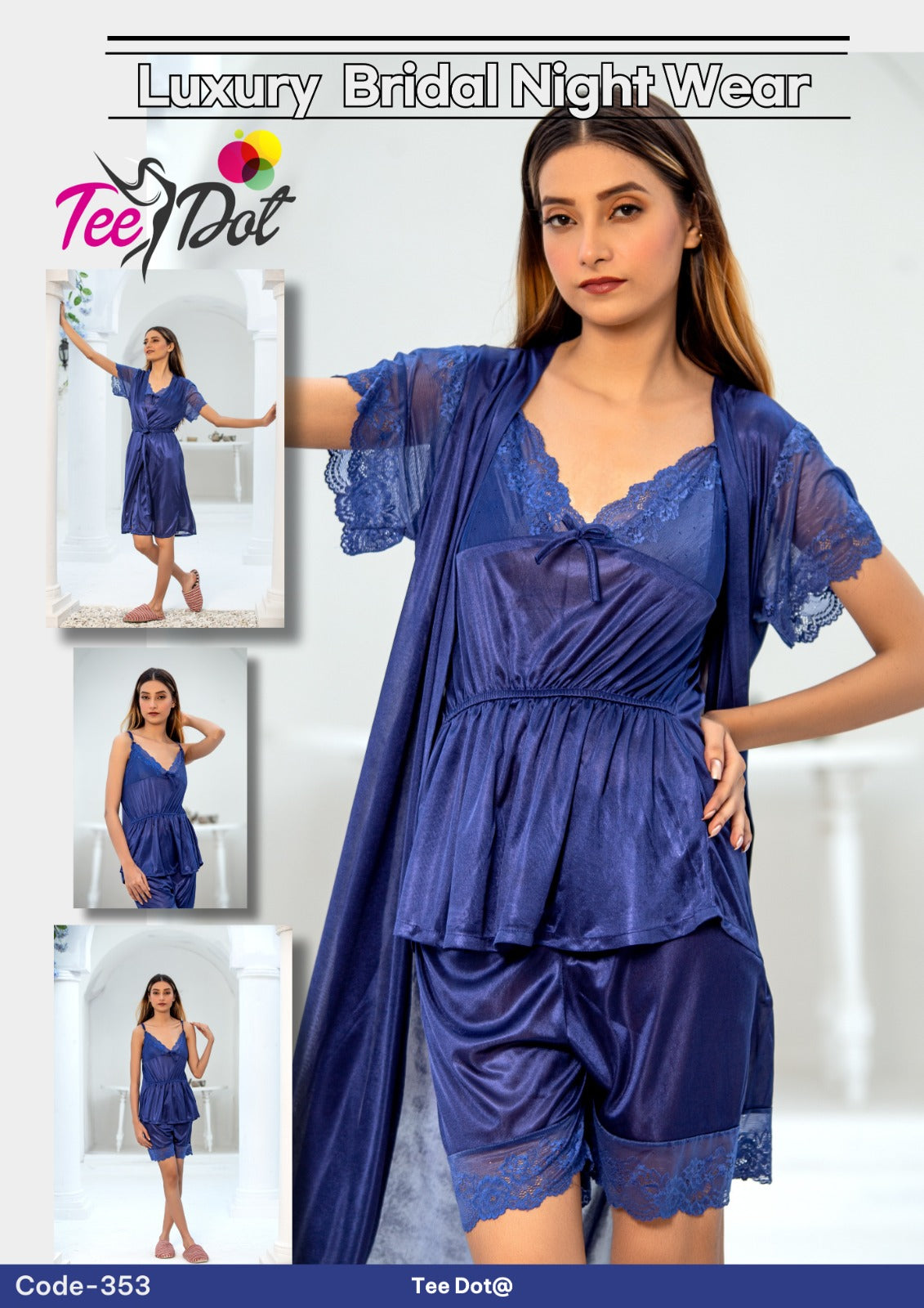 Premium Silk 3 Piece Nightwear Set – Soft Comfortable Free Size