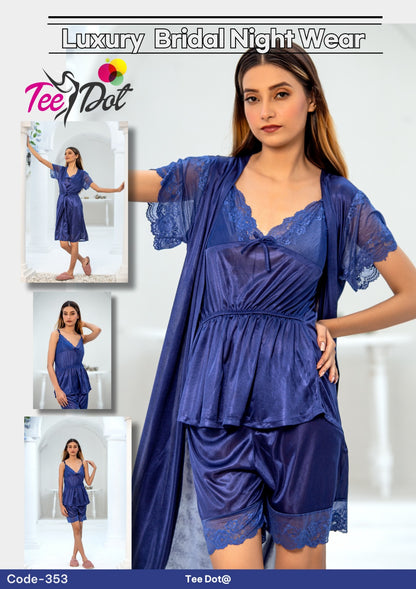 Silk 3 Piece Nightwear Set Code 353 (Free Size)