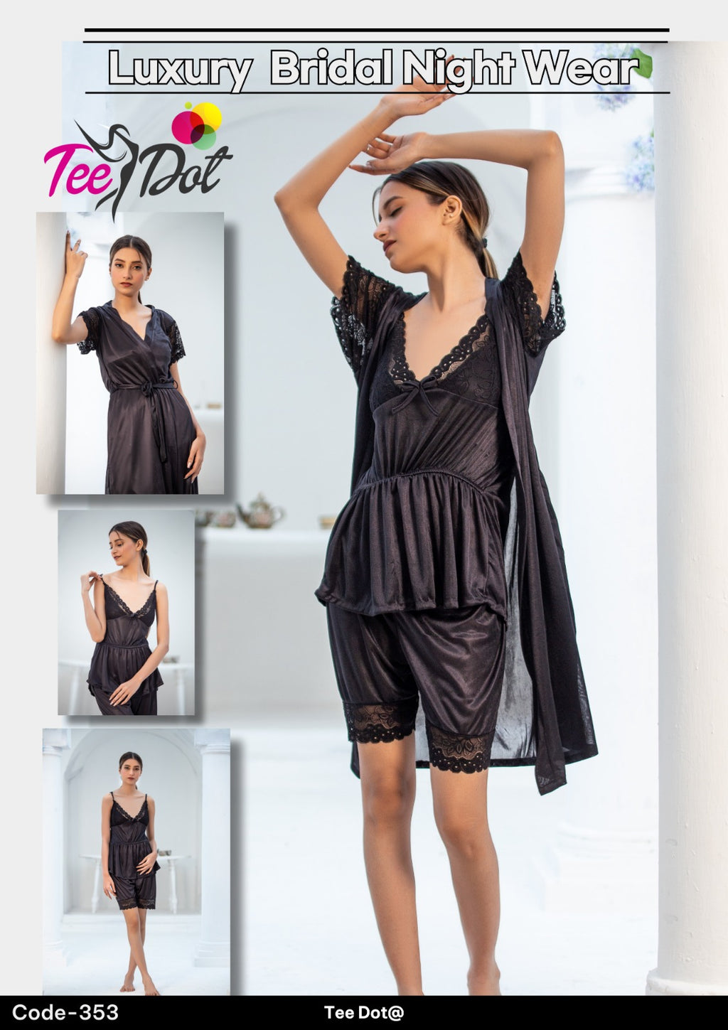 Premium Silk 3 Piece Nightwear Set – Soft Comfortable Free Size