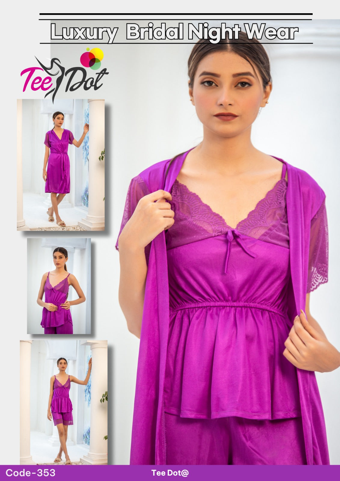 Premium Silk 3 Piece Nightwear Set – Soft Comfortable Free Size