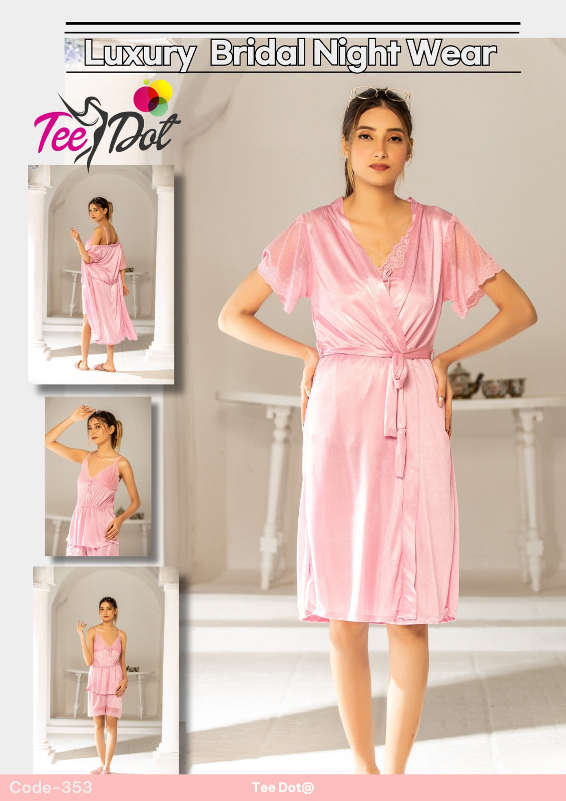 Premium Silk 3 Piece Nightwear Set – Soft Comfortable Free Size