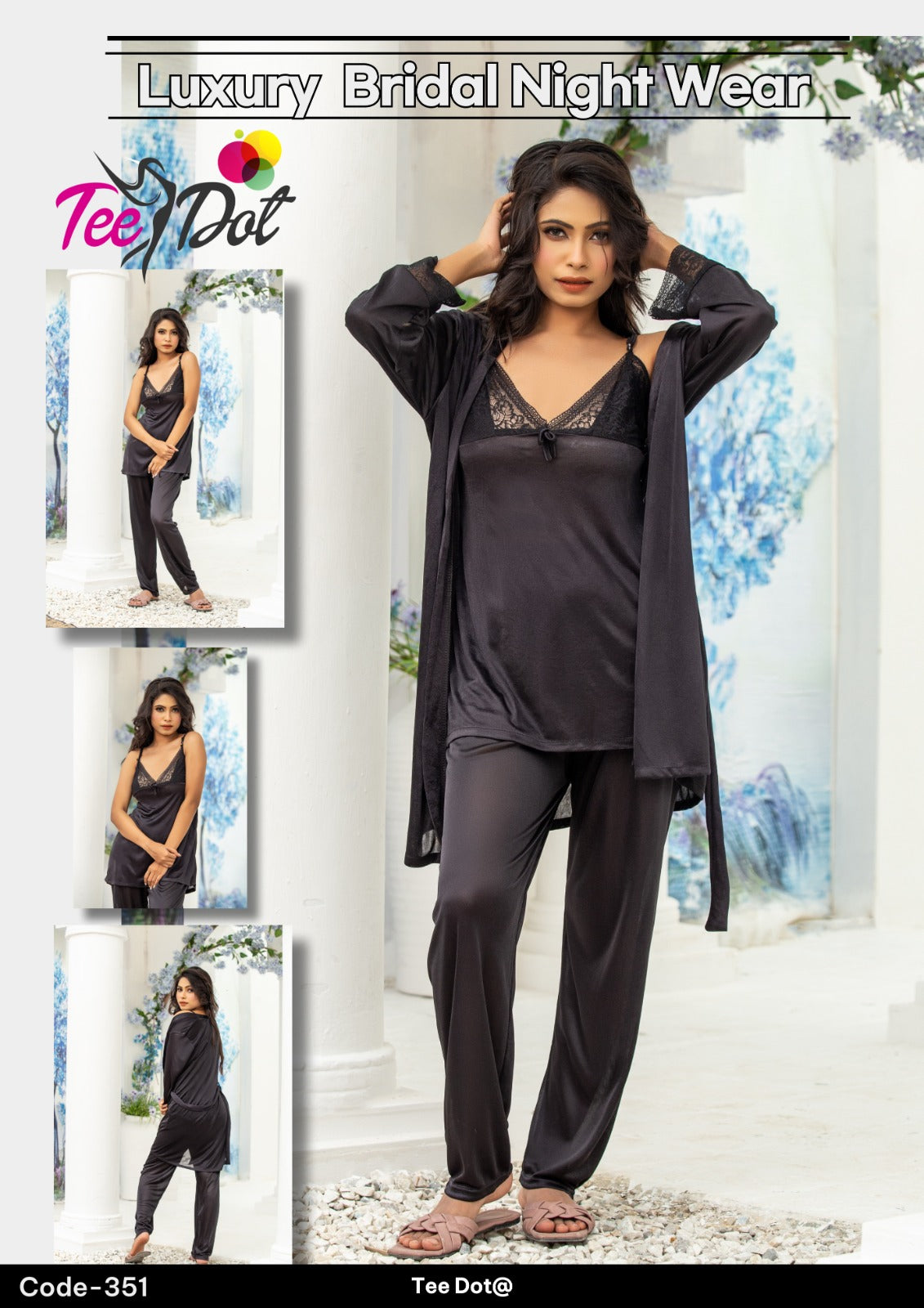 Premium Silk 3 Piece Nightwear Set (Article 351) – Free Size Soft Sleepwear