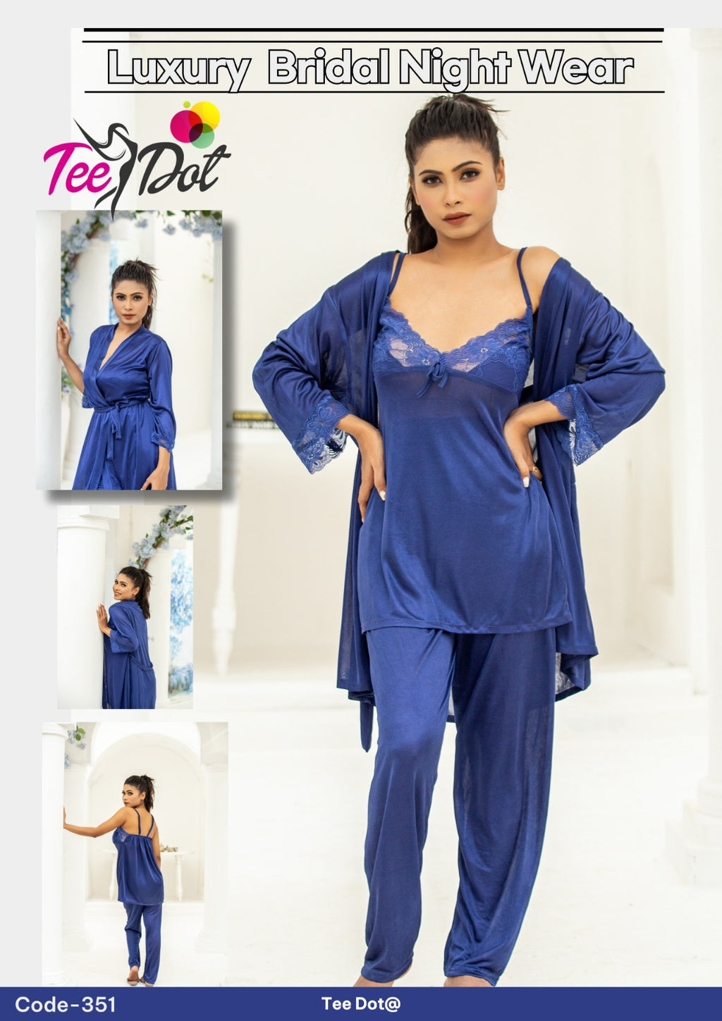 Premium Silk 3 Piece Nightwear Set (Article 351) – Free Size Soft Sleepwear