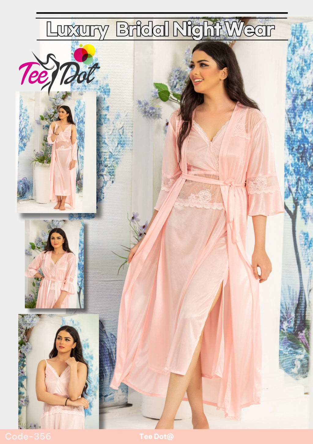 Premium Silk 2 Piece Nightwear Set – Long Inner & Long Gown Free Size (7 Colours)
