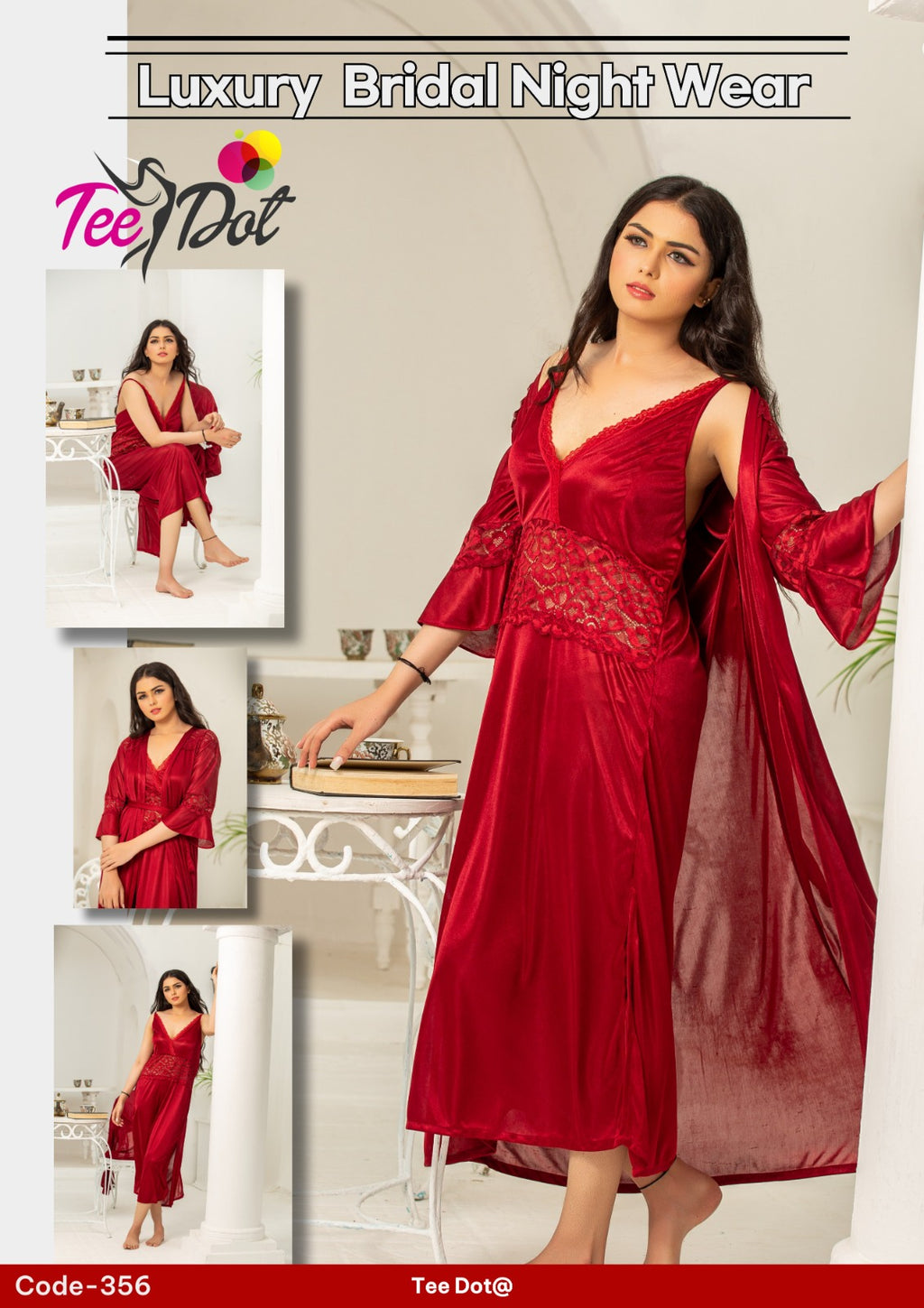 Premium Silk 2 Piece Nightwear Set – Long Inner & Long Gown Free Size (7 Colours)