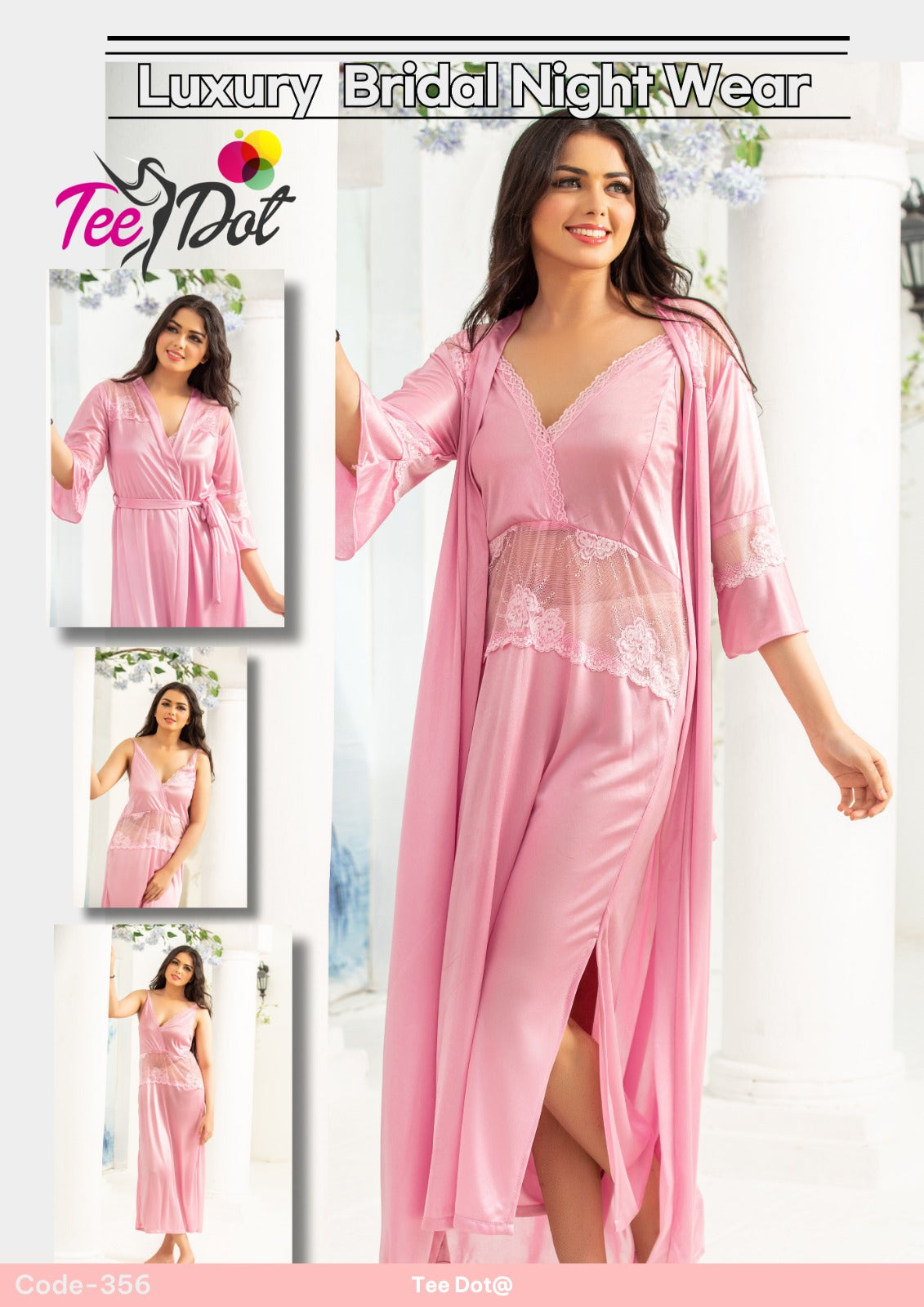 Premium Silk 2 Piece Nightwear Set – Long Inner & Long Gown Free Size (7 Colours)