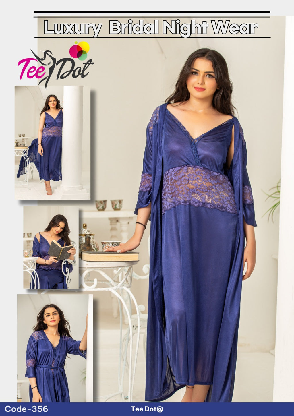 Premium Silk 2 Piece Nightwear Set – Long Inner & Long Gown Free Size (7 Colours)