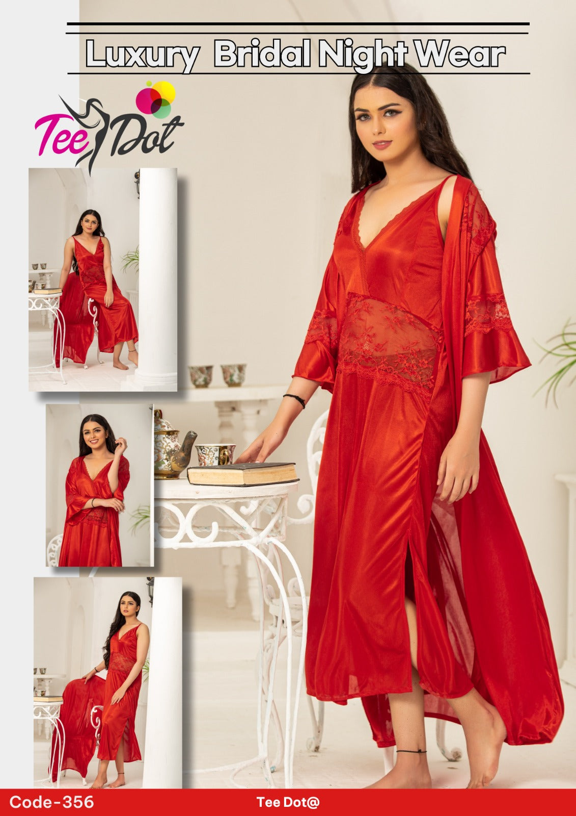 Premium Silk 2 Piece Nightwear Set – Long Inner & Long Gown Free Size (7 Colours)