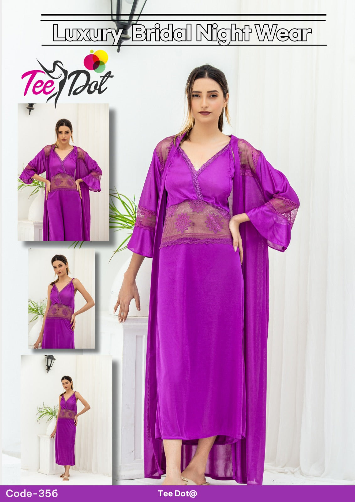 Premium Silk 2 Piece Nightwear Set – Long Inner & Long Gown Free Size (7 Colours)