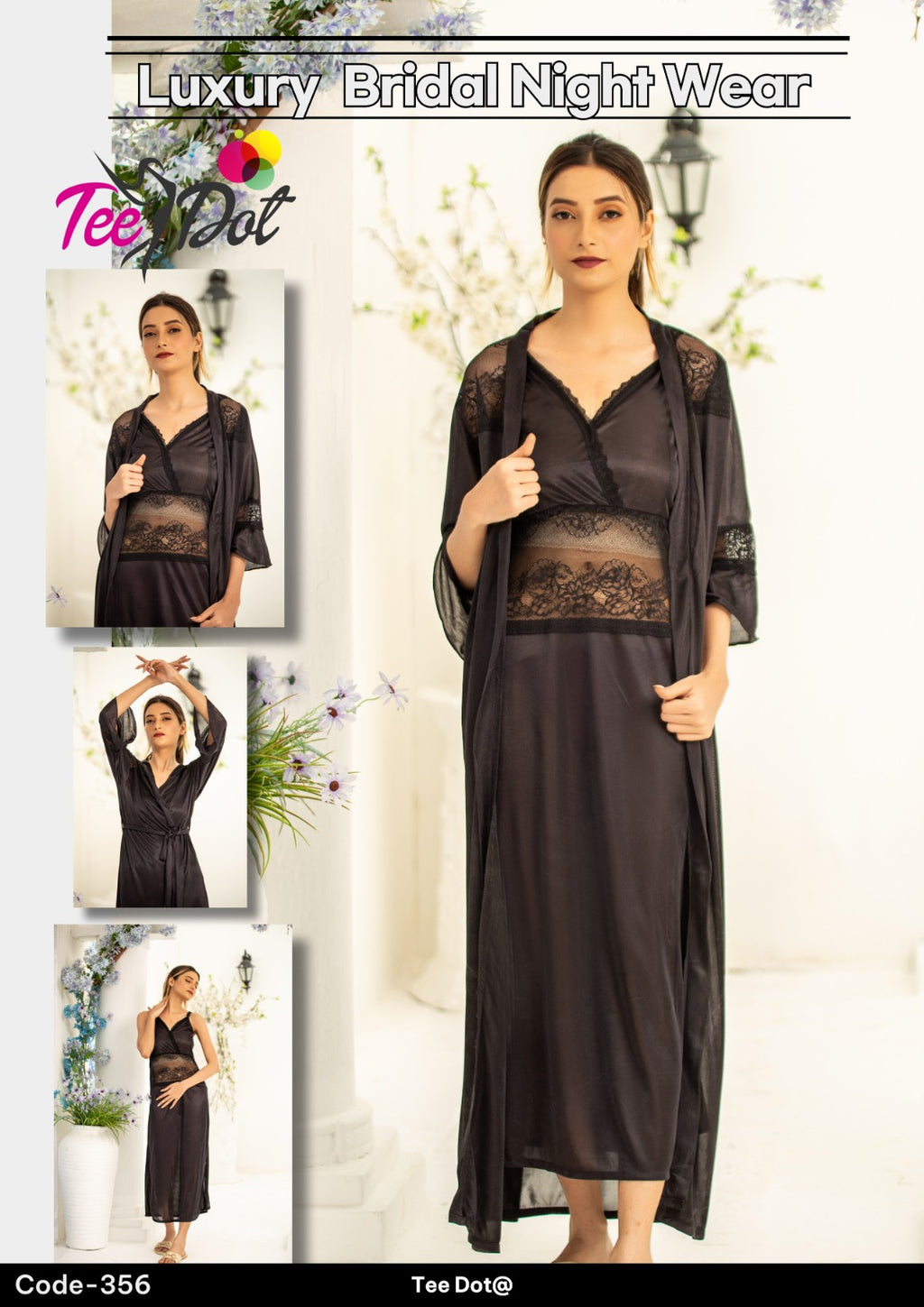 Premium Silk 2 Piece Nightwear Set – Long Inner & Long Gown Free Size (7 Colours)