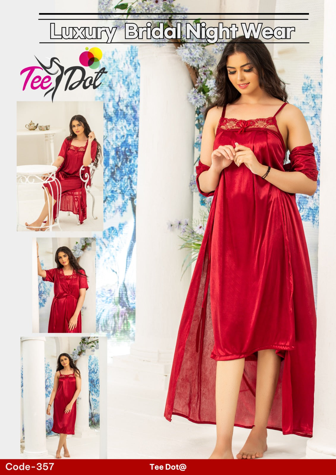 Premium Silk 2 Piece Nightwear Set (Article 357) – Free Size Soft Sleepwear (4 Colours)