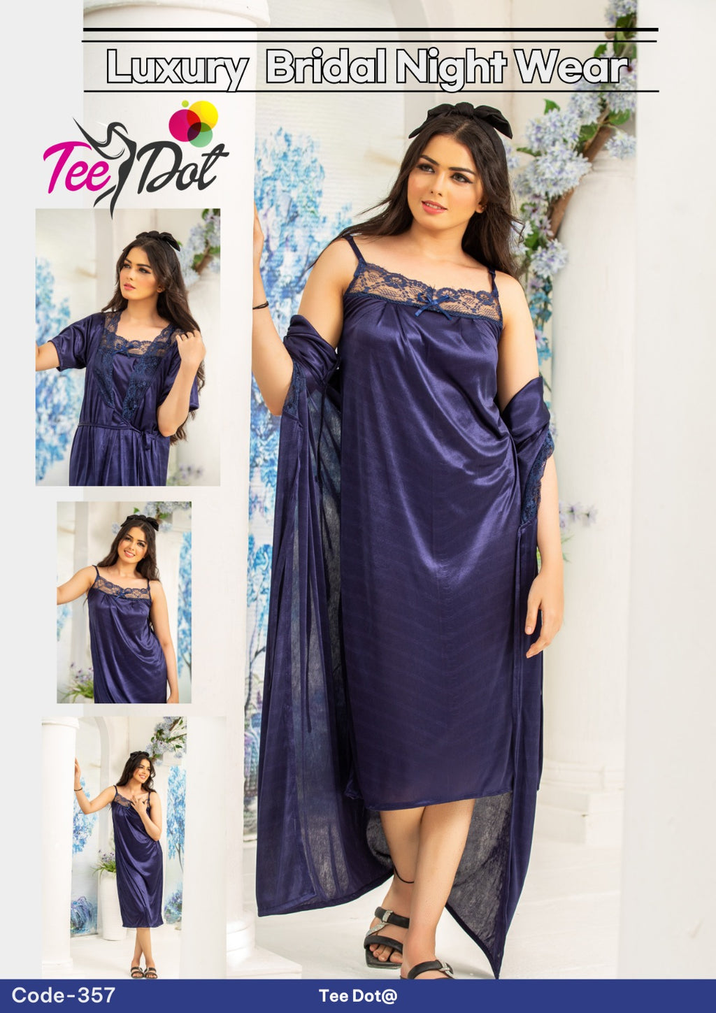 Premium Silk 2 Piece Nightwear Set (Article 357) – Free Size Soft Sleepwear (4 Colours)