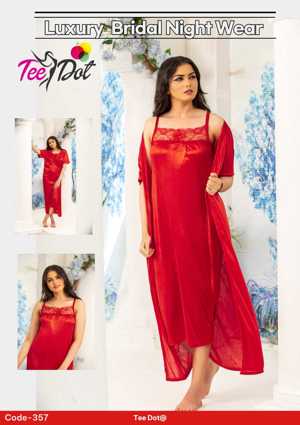 Premium Silk 2 Piece Nightwear Set (Article 357) – Free Size Soft Sleepwear (4 Colours)