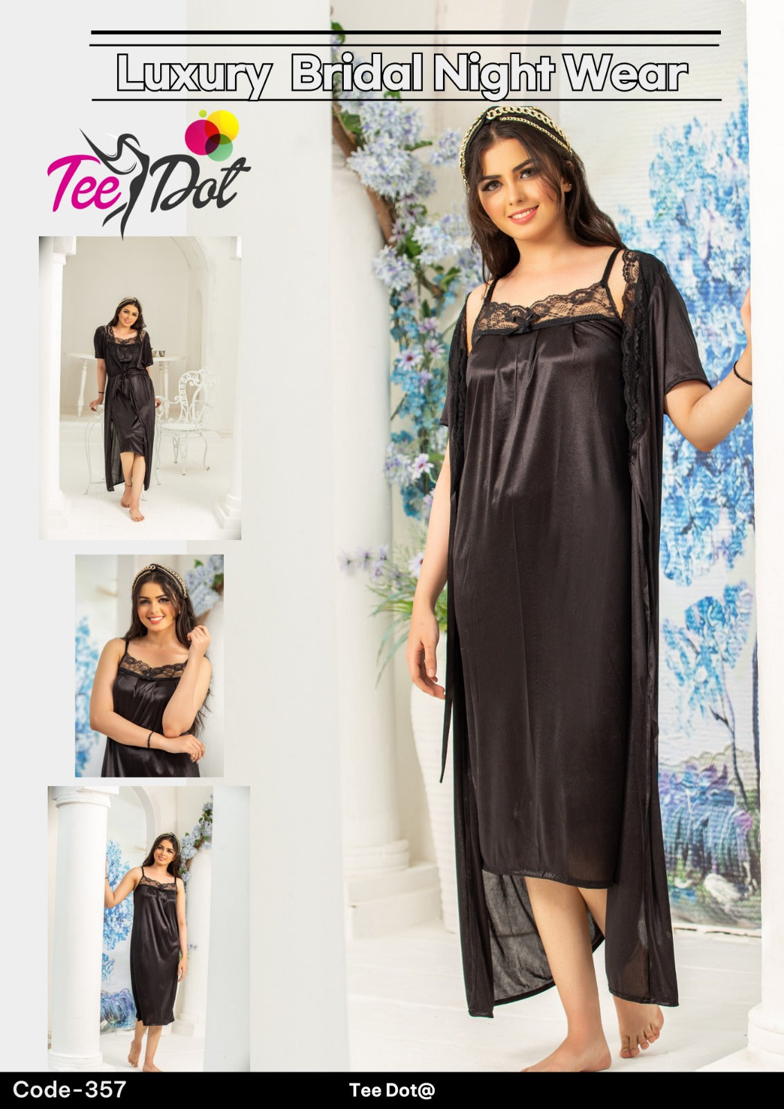 Premium Silk 2 Piece Nightwear Set (Article 357) – Free Size Soft Sleepwear (4 Colours)