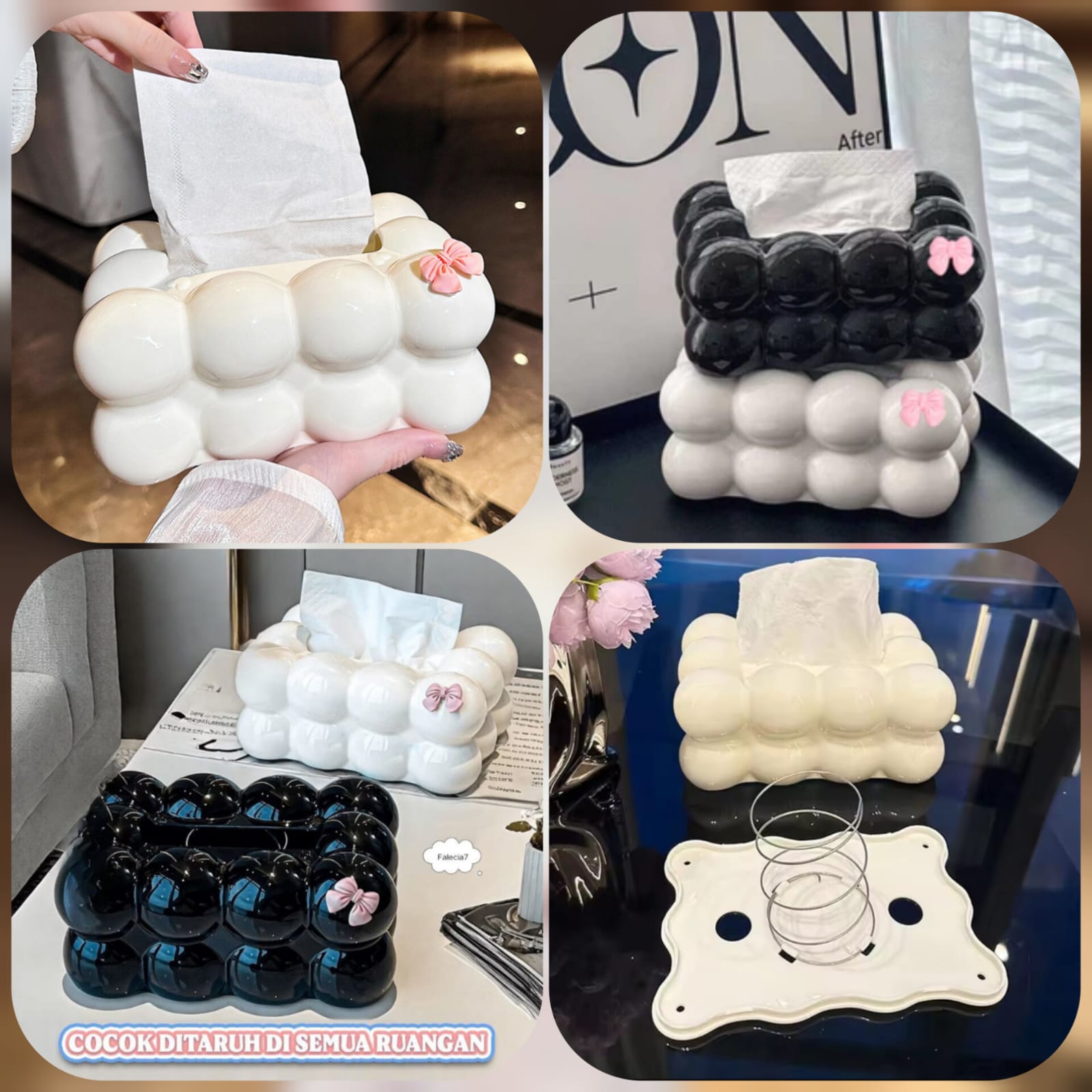 Bubble Bow Tissue Box – Elegant White Decorative Tissue Holder for Home & Car